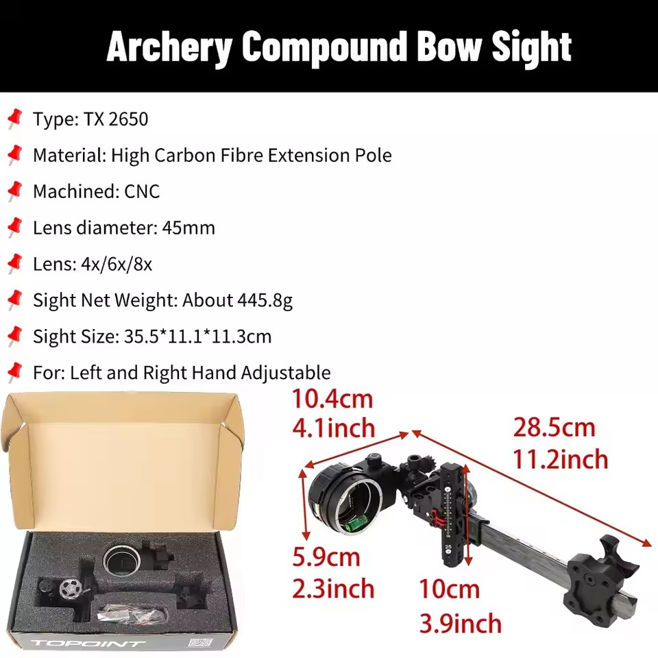 Compound Bow Sight 5 Pin Fiber Optic - Okçuluk Bileşik Yay nişangahı 4X/6X/8X 5