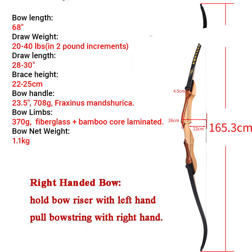 20-40lbs Rekürv Yay 68 İnç Av  - Recurve Bow Takedown 40 Lbs Target incelemesi ve fiyatı